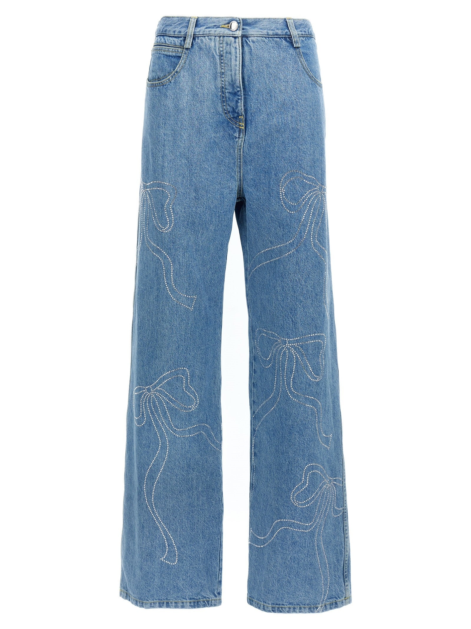 MACH &amp; MACH Crystal Ribbon Hot Fix Jeans Blue