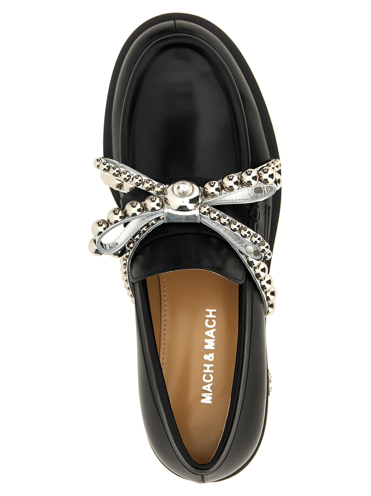 MACH &amp; MACH Crystal Studs Loafers Black, view 4