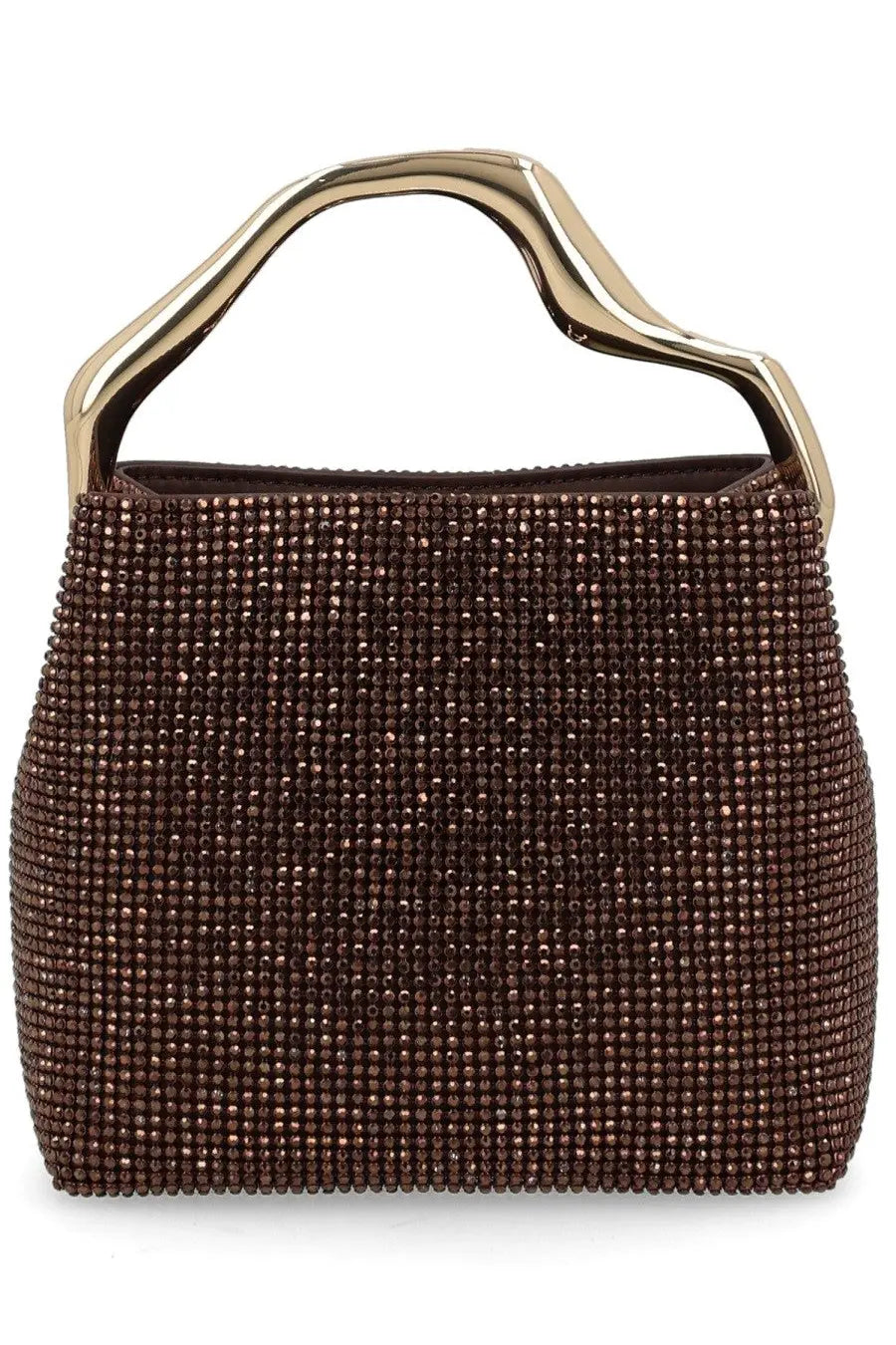 Cult Gaia women’s bag solene mini brown featuring a brown crystal-embellished body with a metallic gold handle