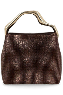 Cult Gaia women’s Solene Mini bag in brown with crystal embellishments and a metallic gold handle
