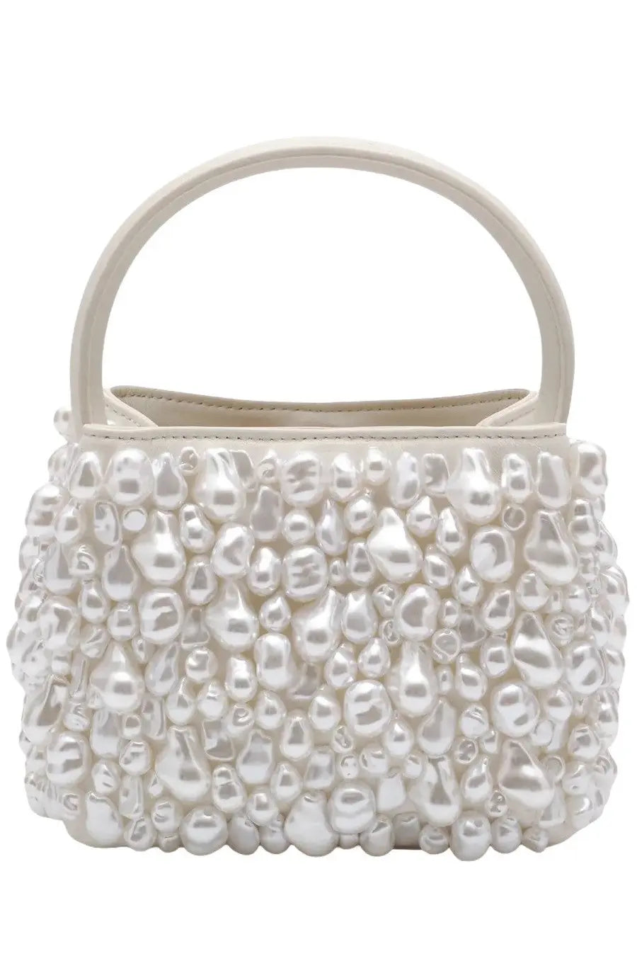 Cult Gaia women’s bag Solene white handbag with glossy teardrop pearls and matching circular handle