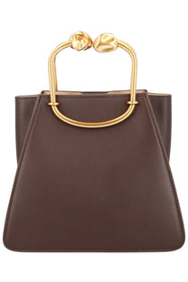 Brown leather handbag cult gaia women’s borsa maxine with distinctive gold-tone metal handle with knotted rounded ends