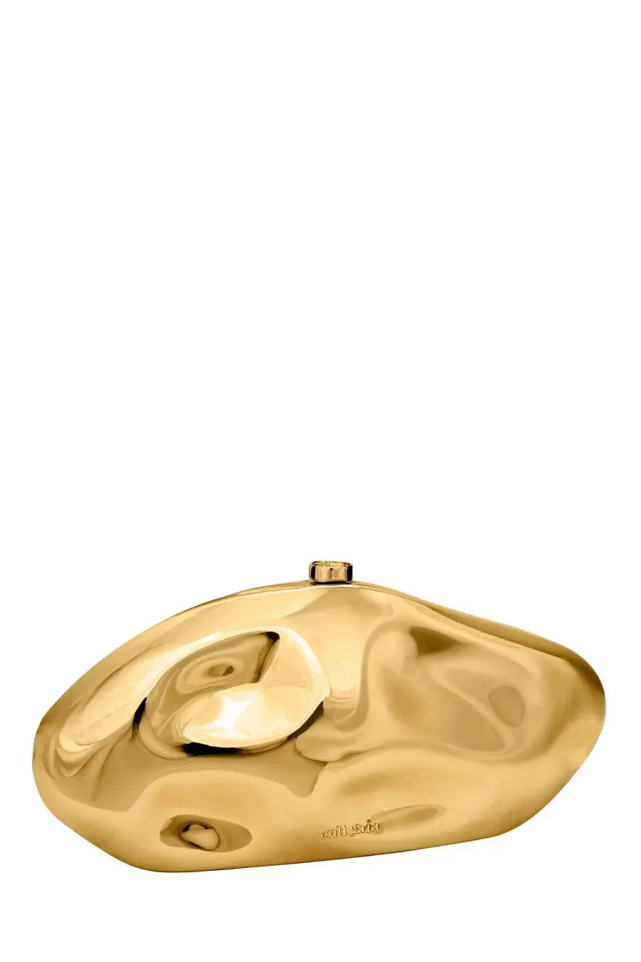 Cult Gaia women’s the caldera clutch bag gold with a smooth reflective gold-colored sculpted organic shape