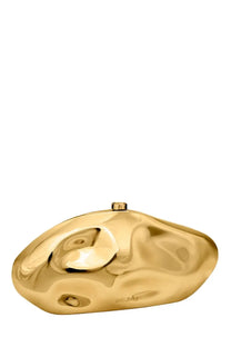 Cult Gaia women’s the caldera clutch bag gold with a smooth reflective gold-colored sculpted organic shape