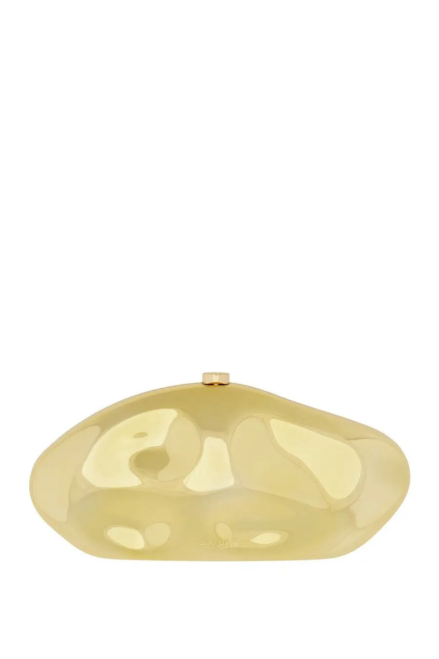 A sleek translucent gold Cult Gaia women’s the Caldera clutch bag with a smooth glossy finish and marbled texture