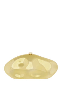 A sleek translucent gold Cult Gaia women’s the Caldera clutch bag with a smooth glossy finish and marbled texture