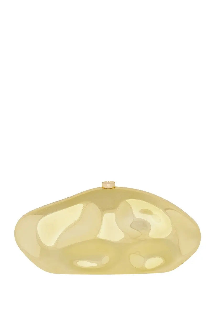 A sleek translucent gold Cult Gaia women’s the caldera clutch bag with a smooth glossy finish and subtle marbled texture