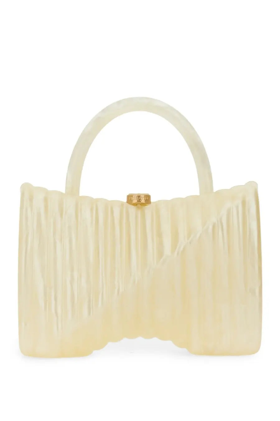 Cult Gaia women’s Cassidie bag white cream-colored ribbed acrylic clutch with curved handle and gold-tone clasp