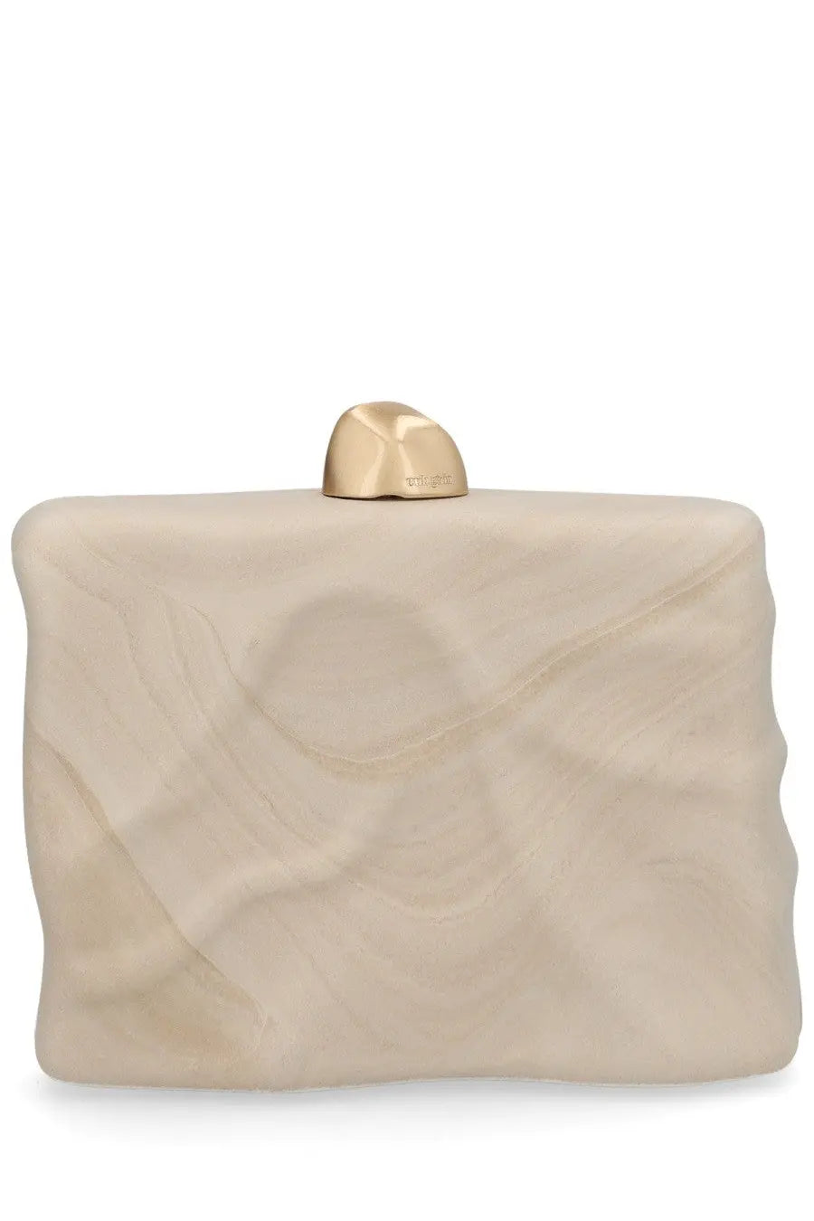 Cream-colored sculpted clutch with gold-tone clasp from Cult Gaia for women titled clutch Flyn White