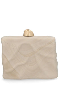 Cream-colored sculpted clutch with gold-tone clasp from Cult Gaia for women titled clutch Flyn White