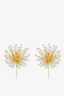 Cult gaia women’s damita brass earrings gold dandelion design with clear crystals and central amber hue