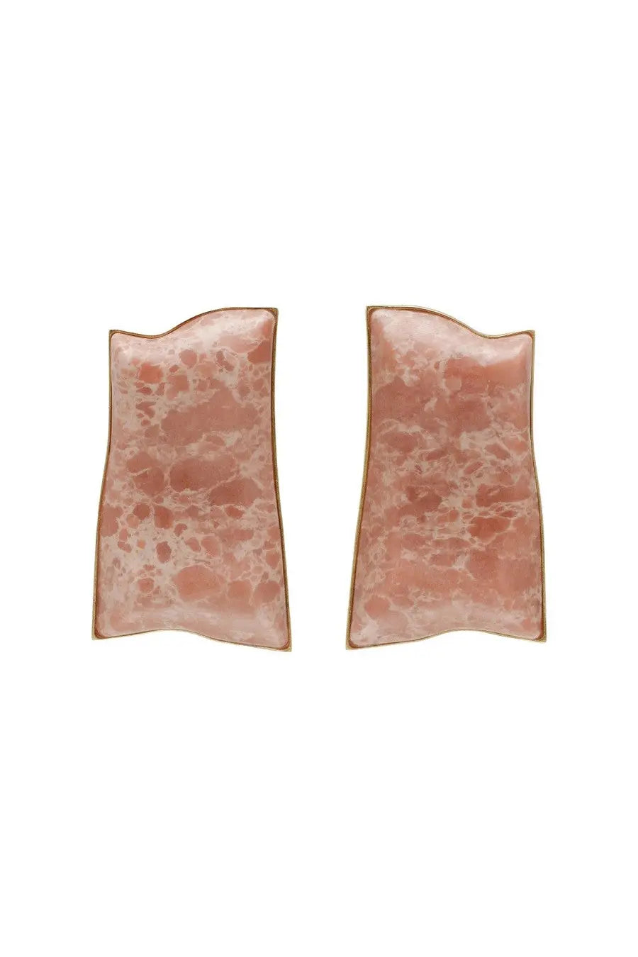 A pair of cult gaia women’s alaya blue earrings with wavy rose quartz stones and gold-toned rectangular edges