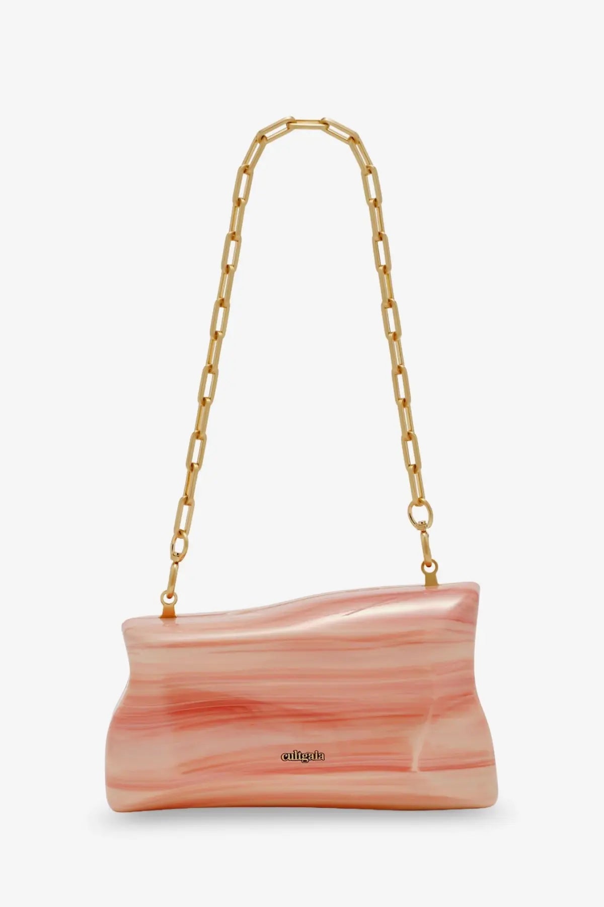 Cult gaia women’s malaya acrylic clutch in translucent pink and peach marble with gold-toned chain strap