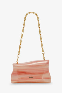 Cult gaia women’s malaya acrylic clutch in translucent pink and peach marble with gold-toned chain strap