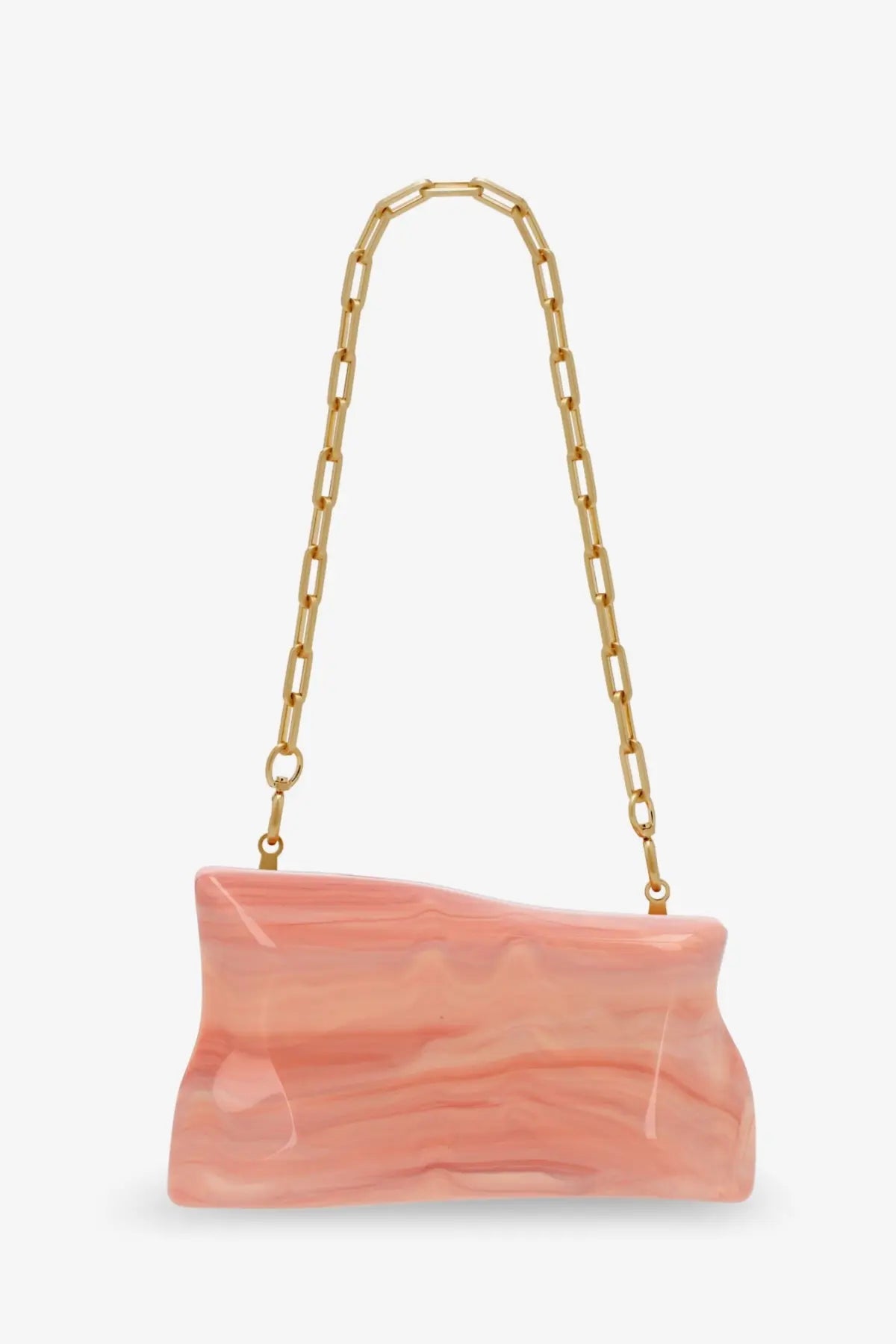 Cult Gaia women’s malaya acrylic clutch in translucent peach with gold-toned chain strap perfect for stylish occasions