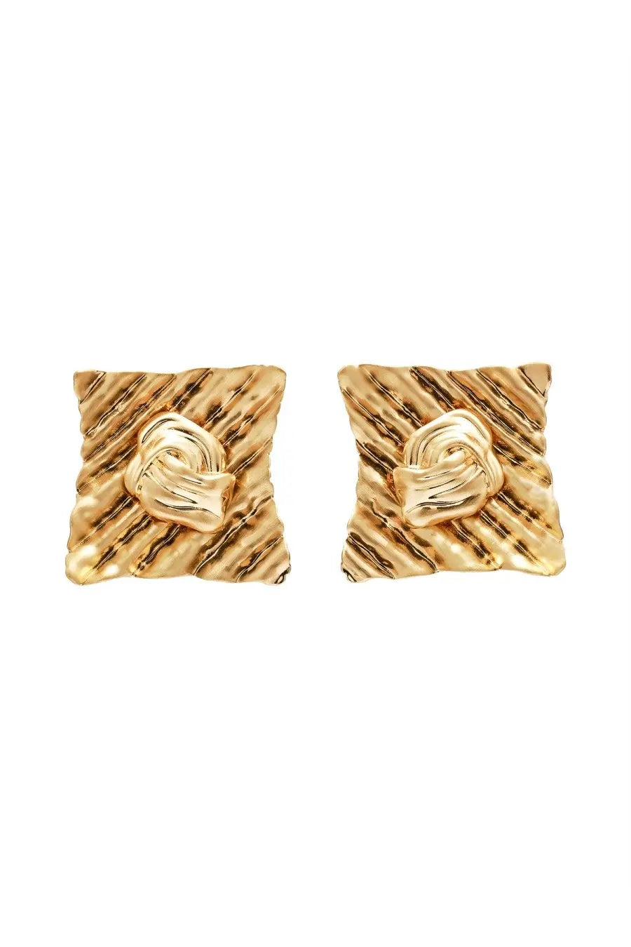 Cult gaia women’s naydine earrings gold-toned square studs with textured ribbed surface and twisted knot design
