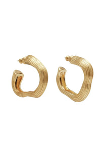 Cult gaia women’s palais gold-toned hoop earrings with textured ribbed surface and slightly irregular shape