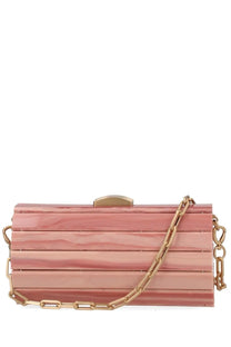 Pink marbled acrylic clutch with gold-tone chain strap and clasp featured in cult gaia women’s rolie polie mini bag blue