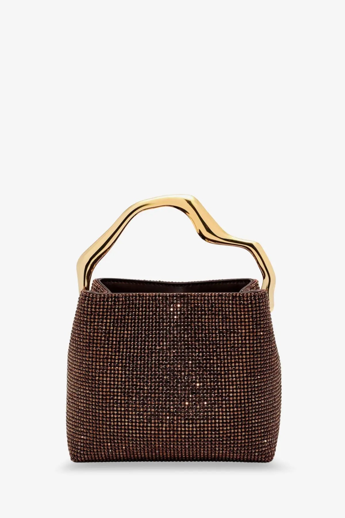 Cult Gaia women’s solene mini handbag in java brown crystal-encrusted with a sleek gold-toned sculptural handle