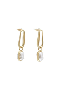 Cult gaia women’s true earrings gold featuring gold-toned hoops with irregular white pearl dangles