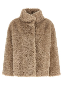 Herno Curled Shearling Effect Coat Beige