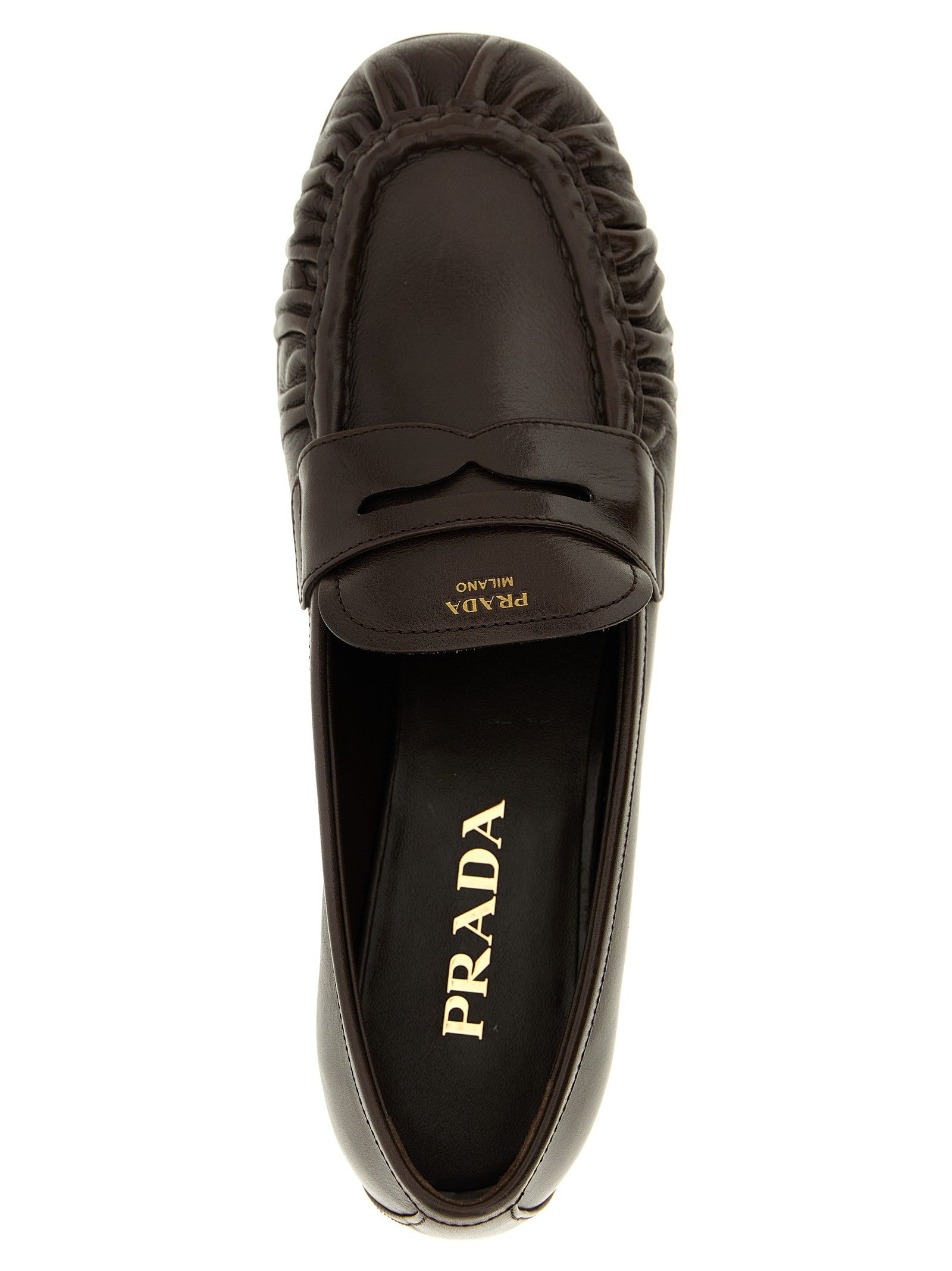 PRADA Curled Toe Moccasins Brown
