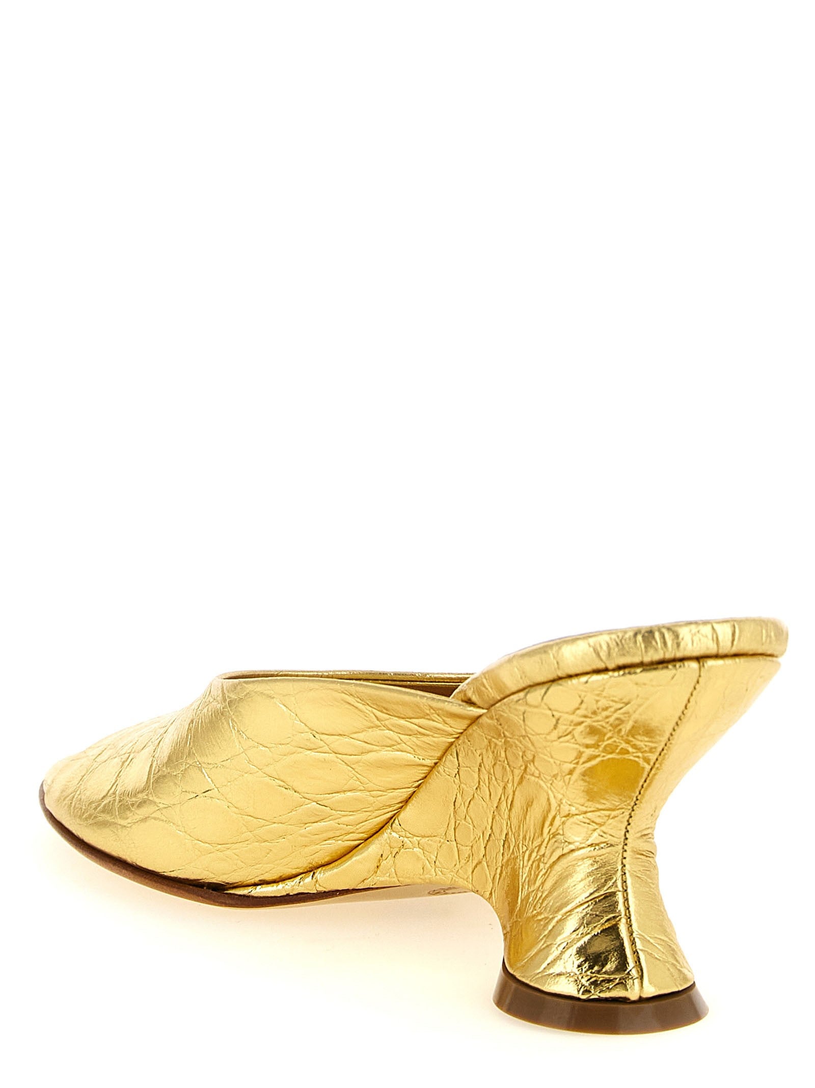 Dries Van Noten Curved Wedge Mules Gold