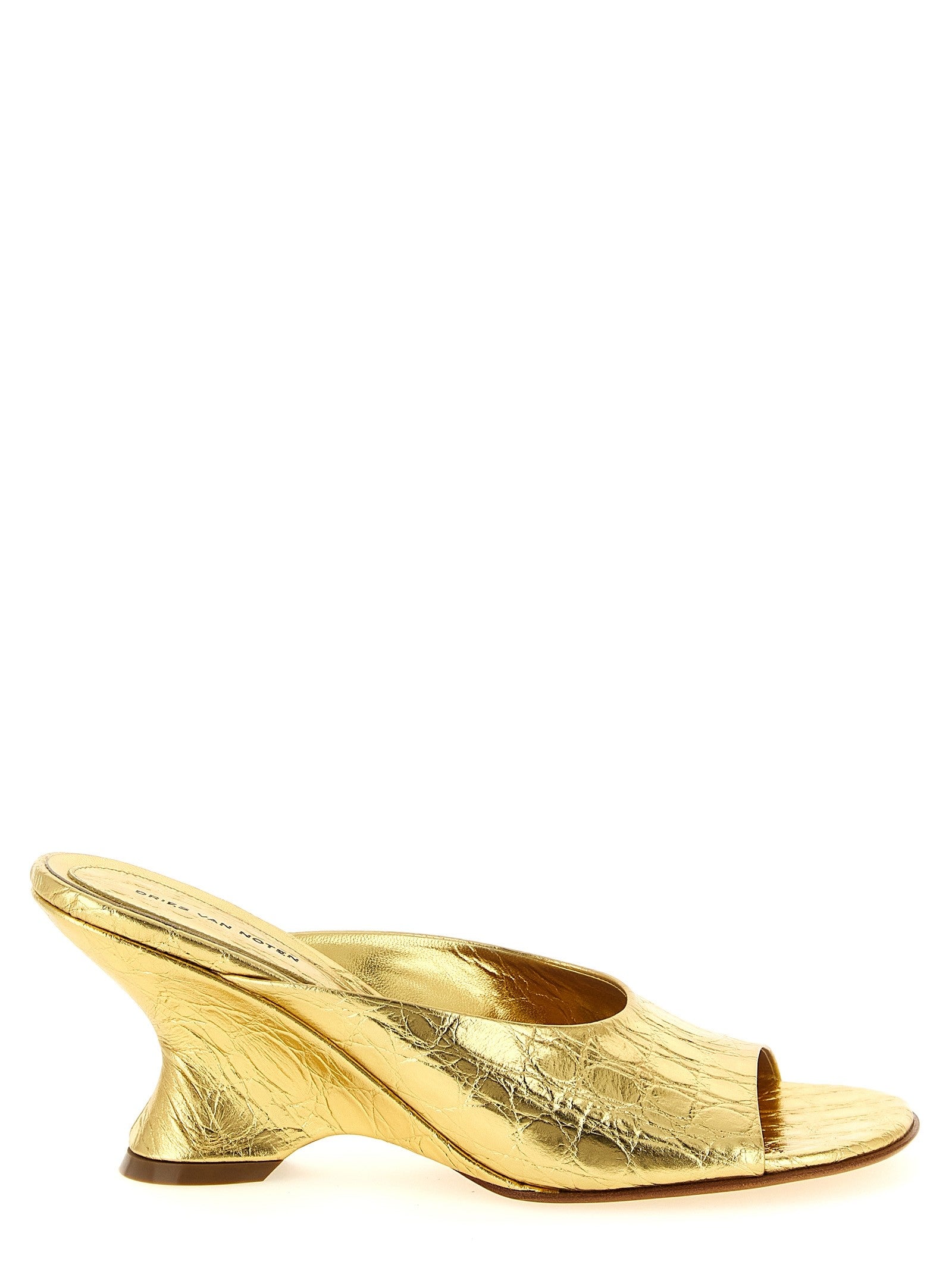 Dries Van Noten Curved Wedge Mules Gold