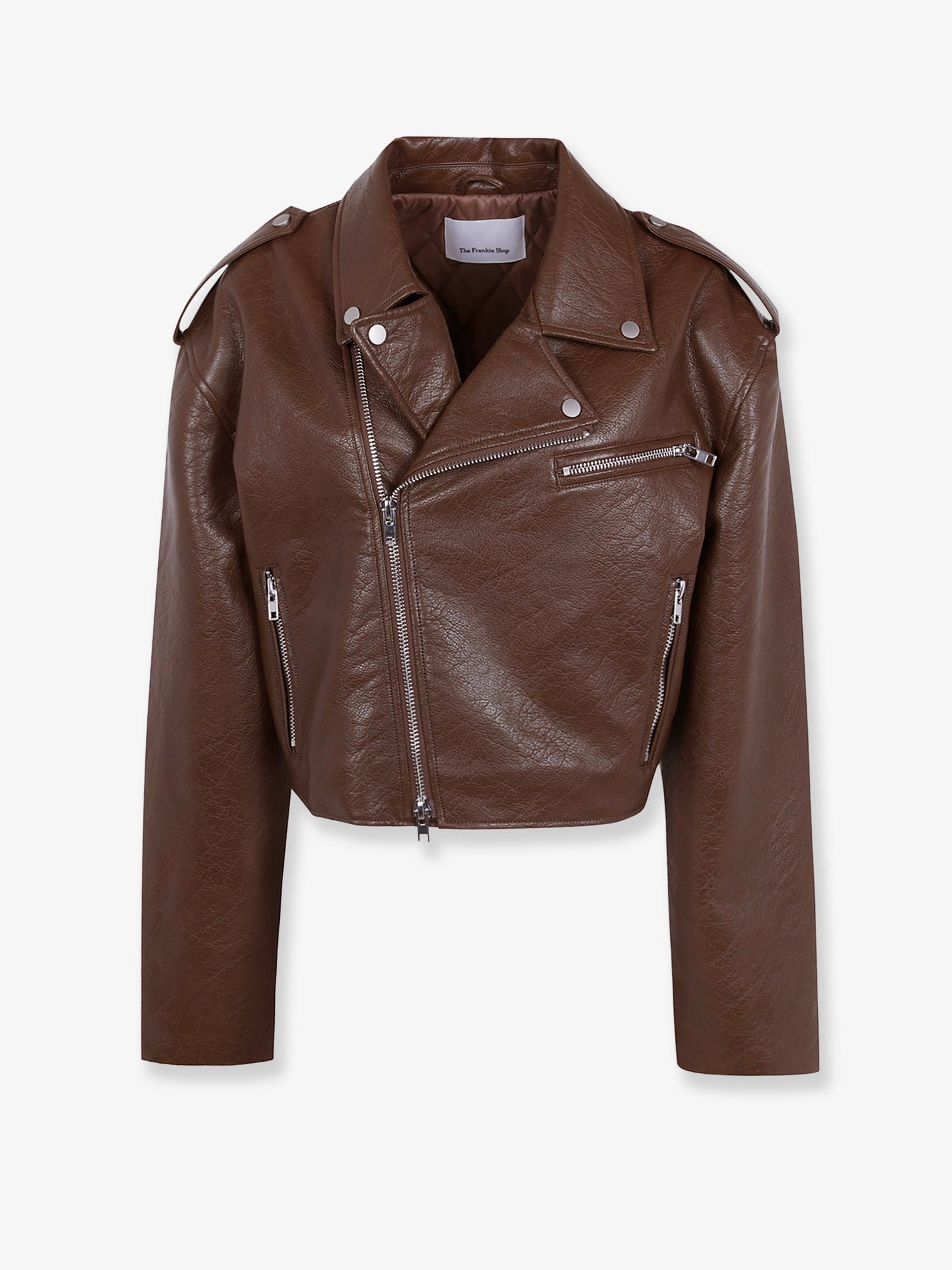The Frankie Shop Women's Daphne Leather Biker Jacket Brown