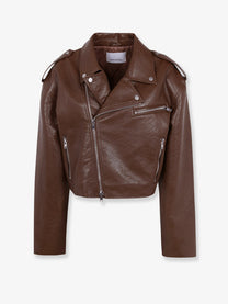 The Frankie Shop Women's Daphne Leather Biker Jacket Brown