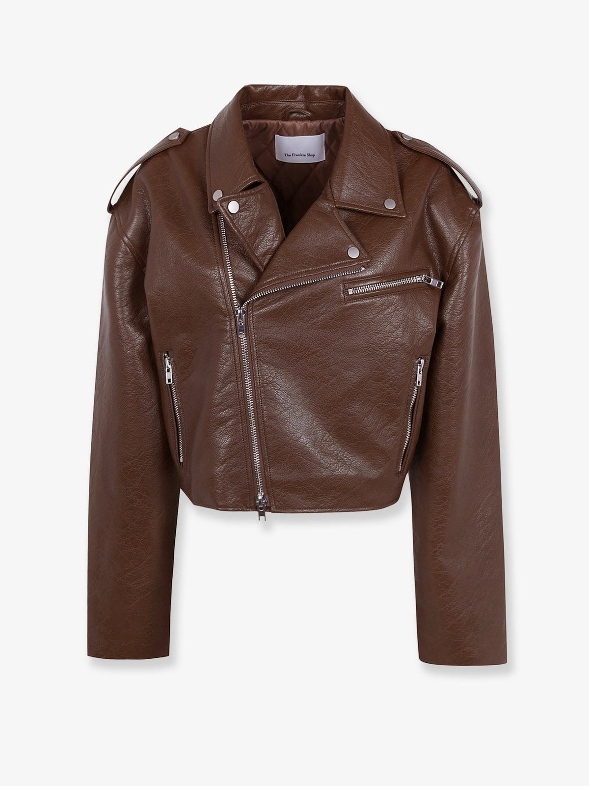 The Frankie Shop Women's Daphne Faux Leather Biker Jacket Brown
