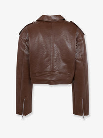 The Frankie Shop Women's Daphne Leather Biker Jacket Brown