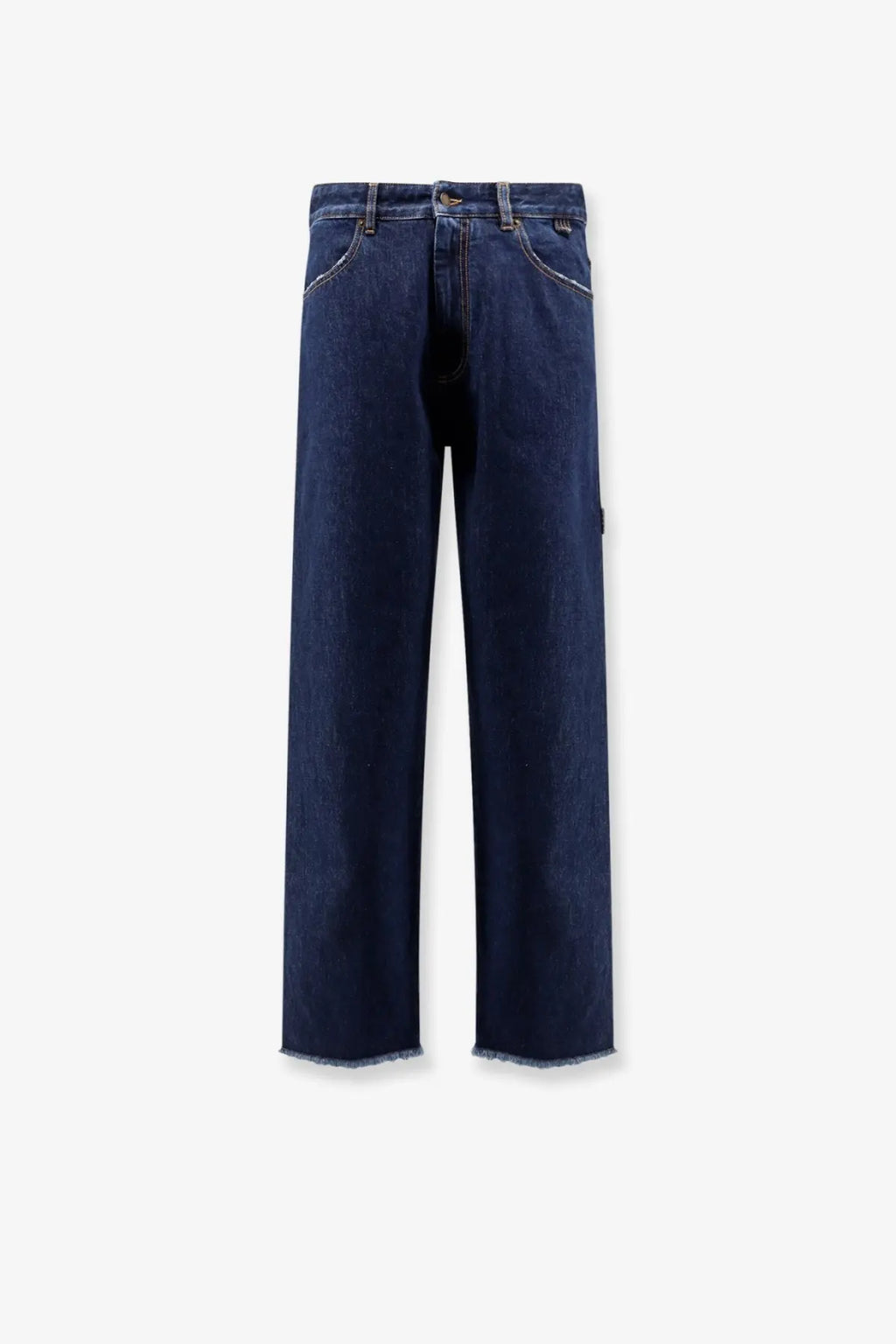Darkpark men’s john jeans in dark indigo denim with a straight-leg cut and frayed hems