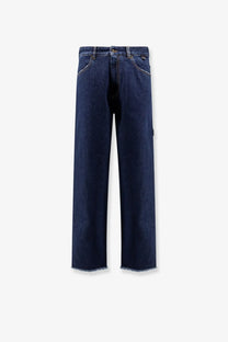 Darkpark men’s john jeans in dark indigo denim with a straight-leg cut and frayed hems