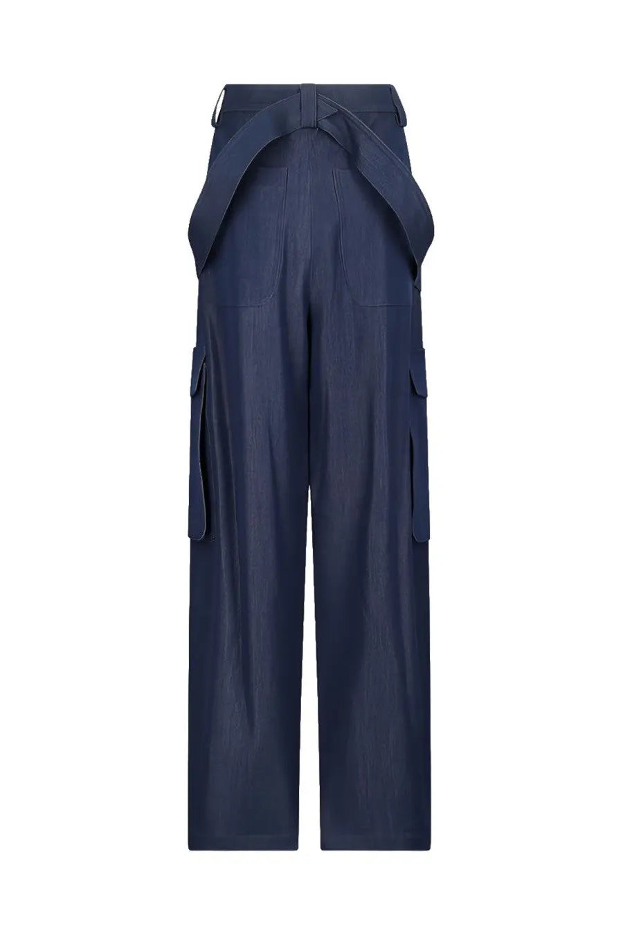Navy blue high-waisted cargo pants with wide-leg cut and tied belt detail from DARKPARK womens cargo pants ruth blue