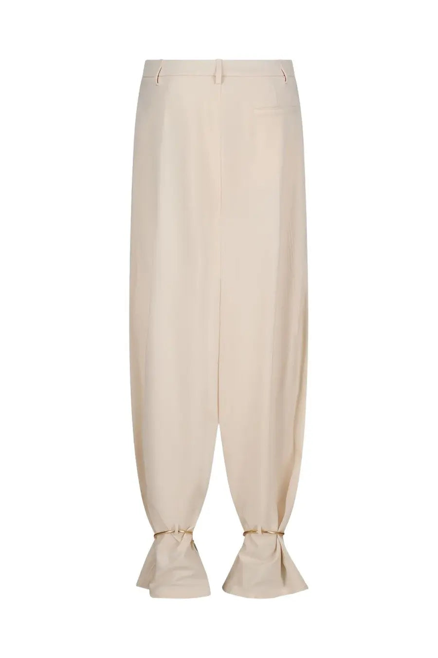 Beige high-waisted relaxed fit trousers with gathered ankle cuffs and front pockets from DARKPARK women’s pants phebe white