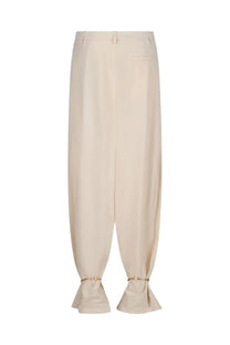 Beige high-waisted relaxed fit trousers with gathered ankle cuffs and front pockets from DARKPARK women’s pants phebe white