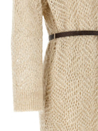 Brunello Cucinelli Dazzling Abstact Leaf Dress Beige, view 4