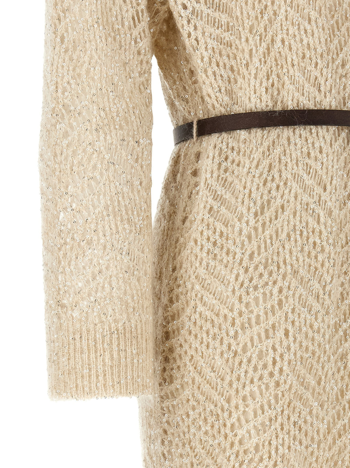 Brunello Cucinelli Dazzling Abstact Leaf Dress Beige, view 4