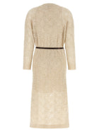 Brunello Cucinelli Dazzling Abstact Leaf Dress Beige, view 2