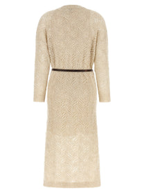 Brunello Cucinelli Dazzling Abstact Leaf Dress Beige, view 2