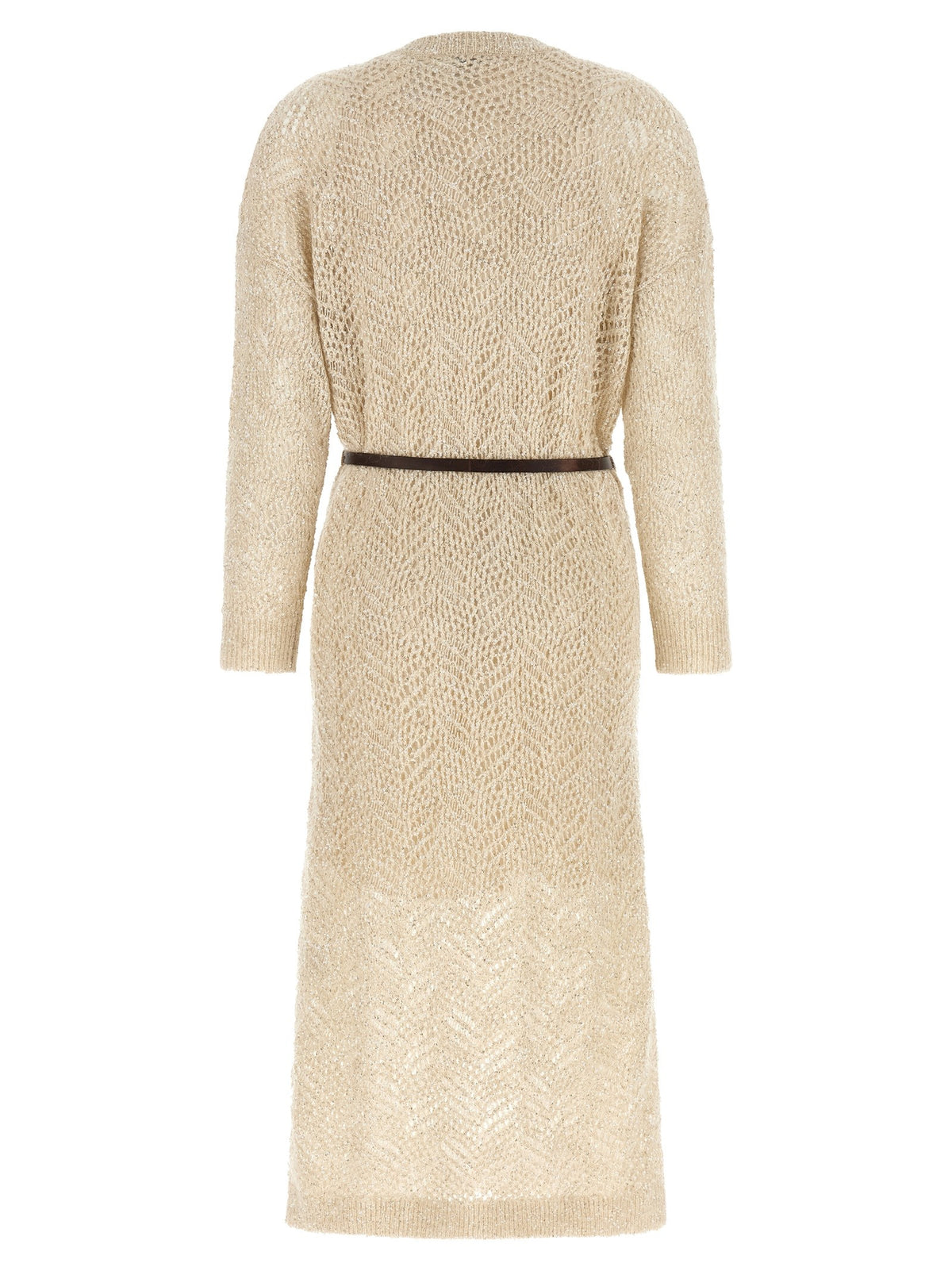 Brunello Cucinelli Dazzling Abstact Leaf Dress Beige, view 2
