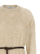 Brunello Cucinelli Dazzling Abstact Leaf Dress Beige, view 3