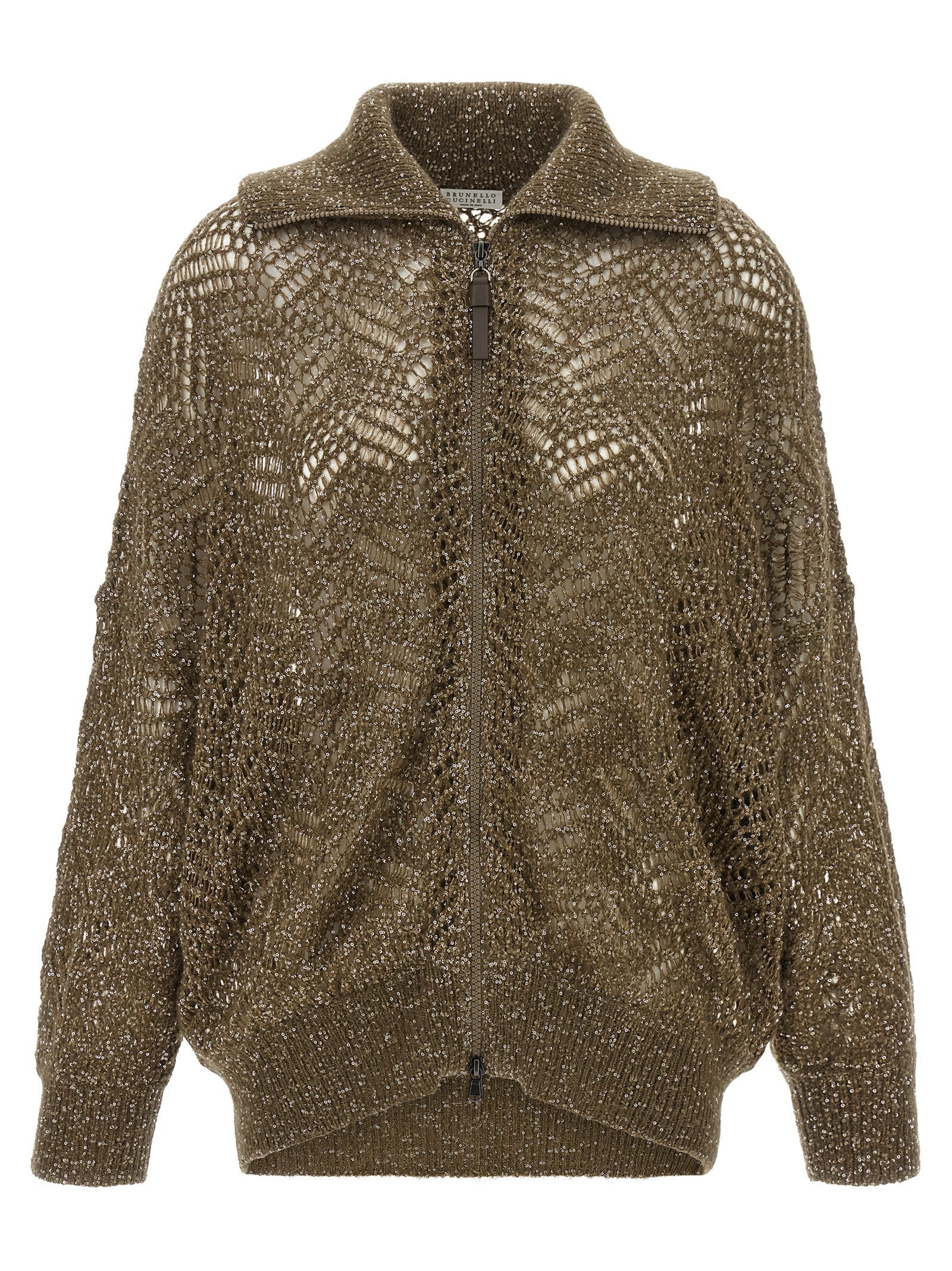Brunello Cucinelli Dazzling Abstract Leaf Cardigan Brown