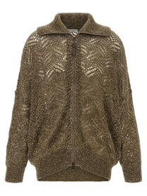 Brunello Cucinelli Dazzling Abstract Leaf Cardigan Brown