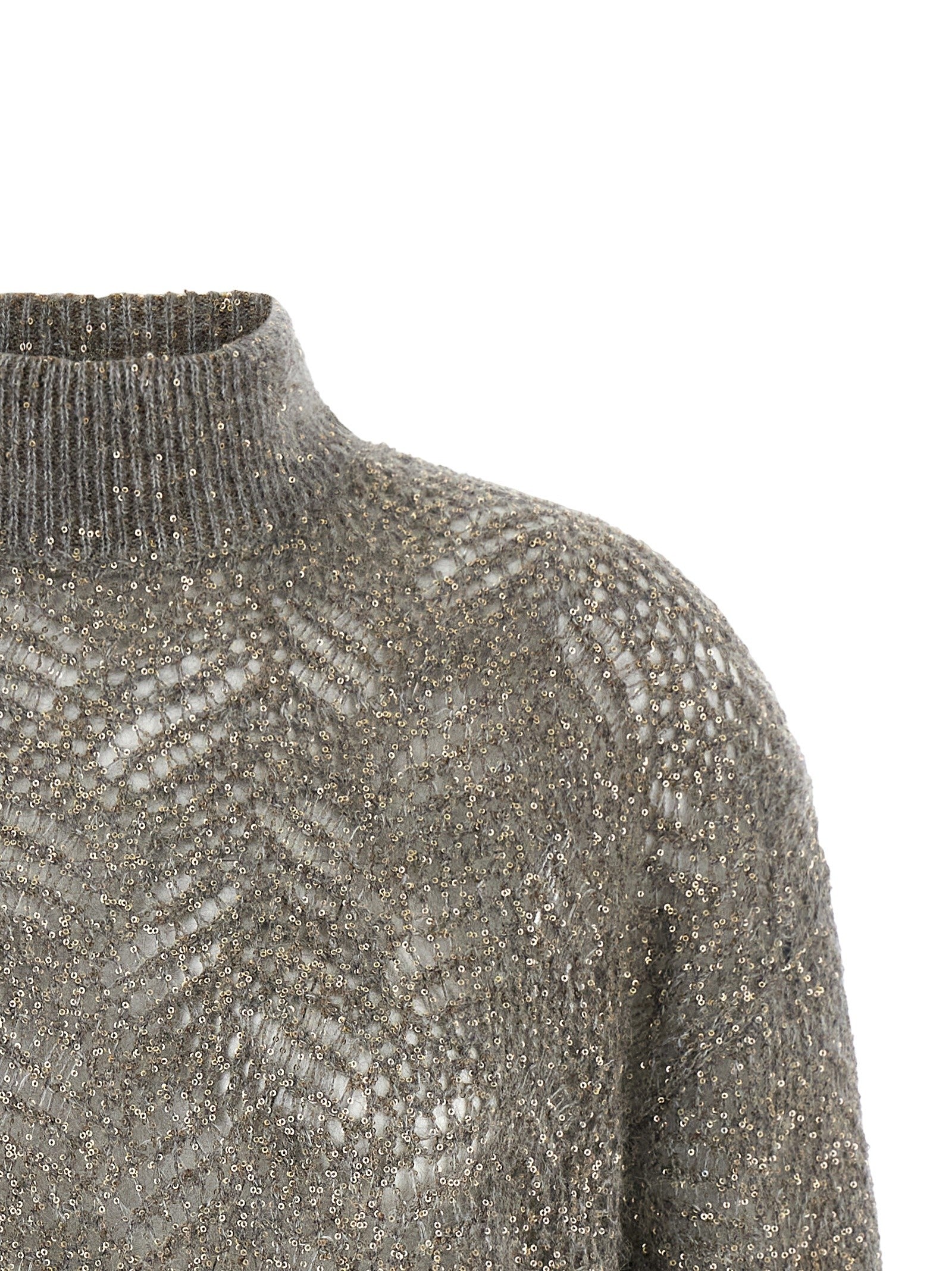 Brunello Cucinelli Dazzling Abstract Leaf Sweater Grey