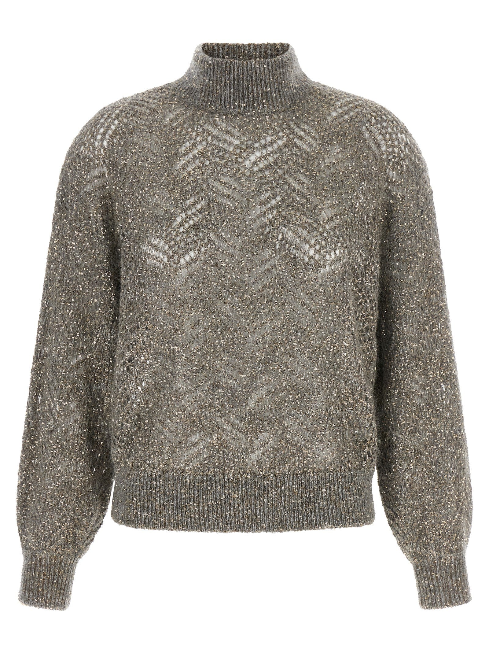 Brunello Cucinelli Dazzling Abstract Leaf Sweater Grey