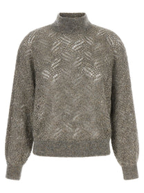 Brunello Cucinelli Dazzling Abstract Leaf Sweater Grey