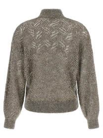 Brunello Cucinelli Dazzling Abstract Leaf Sweater Grey