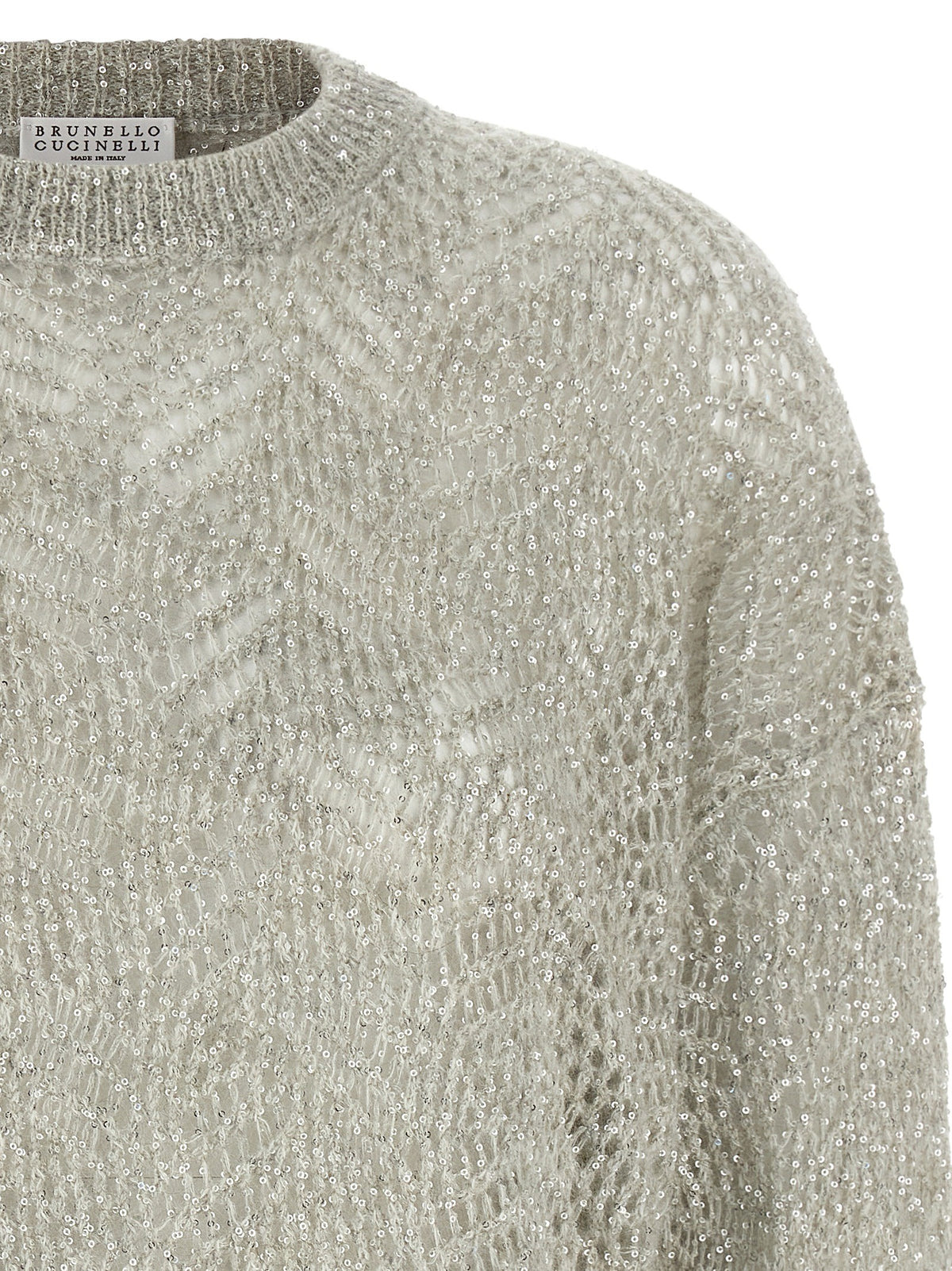 Brunello Cucinelli Dazzling Abstract Leaf Sweater Grey, view 3